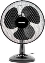 GEEPAS 12" Table Fan | Electric Portable Worktop Desk Fan with 3 Speeds 3 Blades, Adjustable Tilt Wide Angled Oscillation | Powerful Cooling Airflow for Home Office | 1 Year Warranty, Black 35W [Energy Class A+]