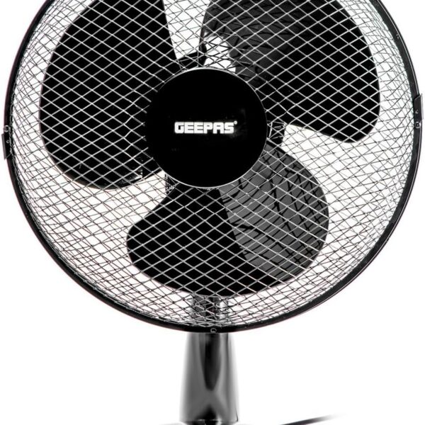 GEEPAS 12" Table Fan | Electric Portable Worktop Desk Fan with 3 Speeds 3 Blades, Adjustable Tilt Wide Angled Oscillation | Powerful Cooling Airflow for Home Office | 1 Year Warranty, Black 35W [Energy Class A+]