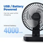 OCOOPA USB Desk Fan, 4000mAh Rechargeable Battery Operated Table, 4 Speeds 5 Inch Mini Portable, Strong Airflow Quiet Operation, Easy to Disassemble Desktop for Office Worker - Image 3