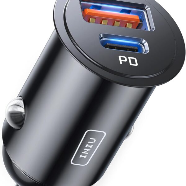 INIU Car Charger, Cigarette Lighter USB Charger Total 60W [USB C 30W+USB A 30W] 12V USB Socket, PD3.0 Fast Charge Car Phone Charger Metal Adapter for iPhone...