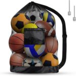 Extra Large Football Mesh Bag, Drawstring Bag with Adjustable Shoulder Strap, Waterproof Storage Bag for Basketball, Football, Rugby Ball, Volleyball