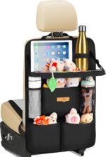 SURDOCA Car Seat Organiser Kids with Foldable Tray – Seat Storage with Touchable Tablet Pocket, Roadtrip Essentials – Fits Most Vehicles