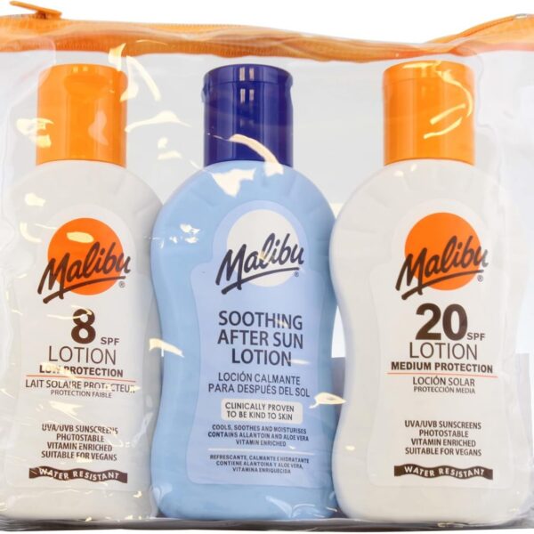 Malibu Sun Travel Essentials with SPF 8 & 20 Sun Cream Protection & After Sun Lotion, Holiday Sun Care, Water Resistant, Multipack, 3 x 100ml