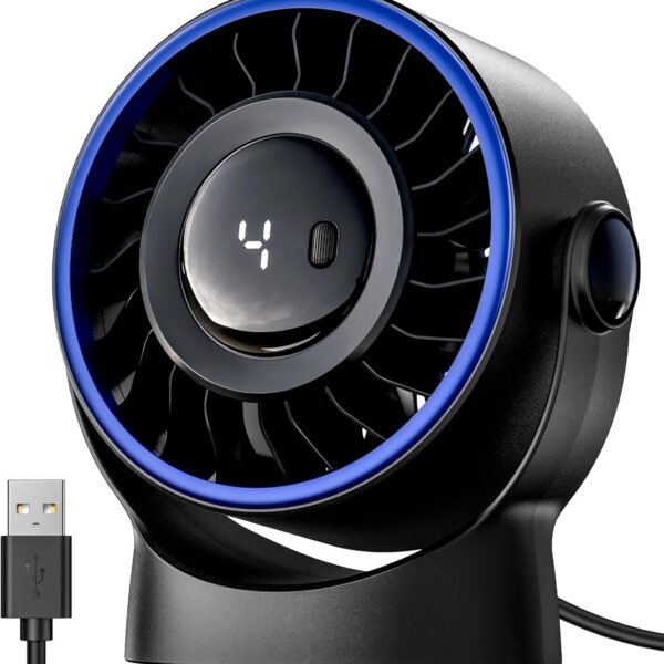 SWEETFULL USB Desk Fan, 4 Speeds Powerful Portable Table & Personal Electric Cooling Fan, 360° Rotatable with Detachable Rear Cover, Quiet Silent Operation for Office, Bedroom, Home (Black)