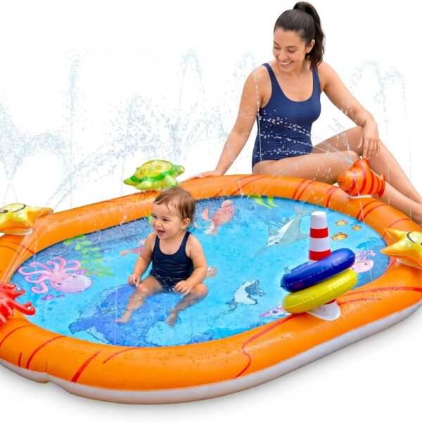 Splosh Sealife Splash Pad Pool For Toddlers With Max 10cm Pool Depth - Splashing/Paddling Pool For Kids Age 2-5 Years - Includes BONUS Inflatable Games - Toddler Swimming Pool - Size 1.5m x 1.15m