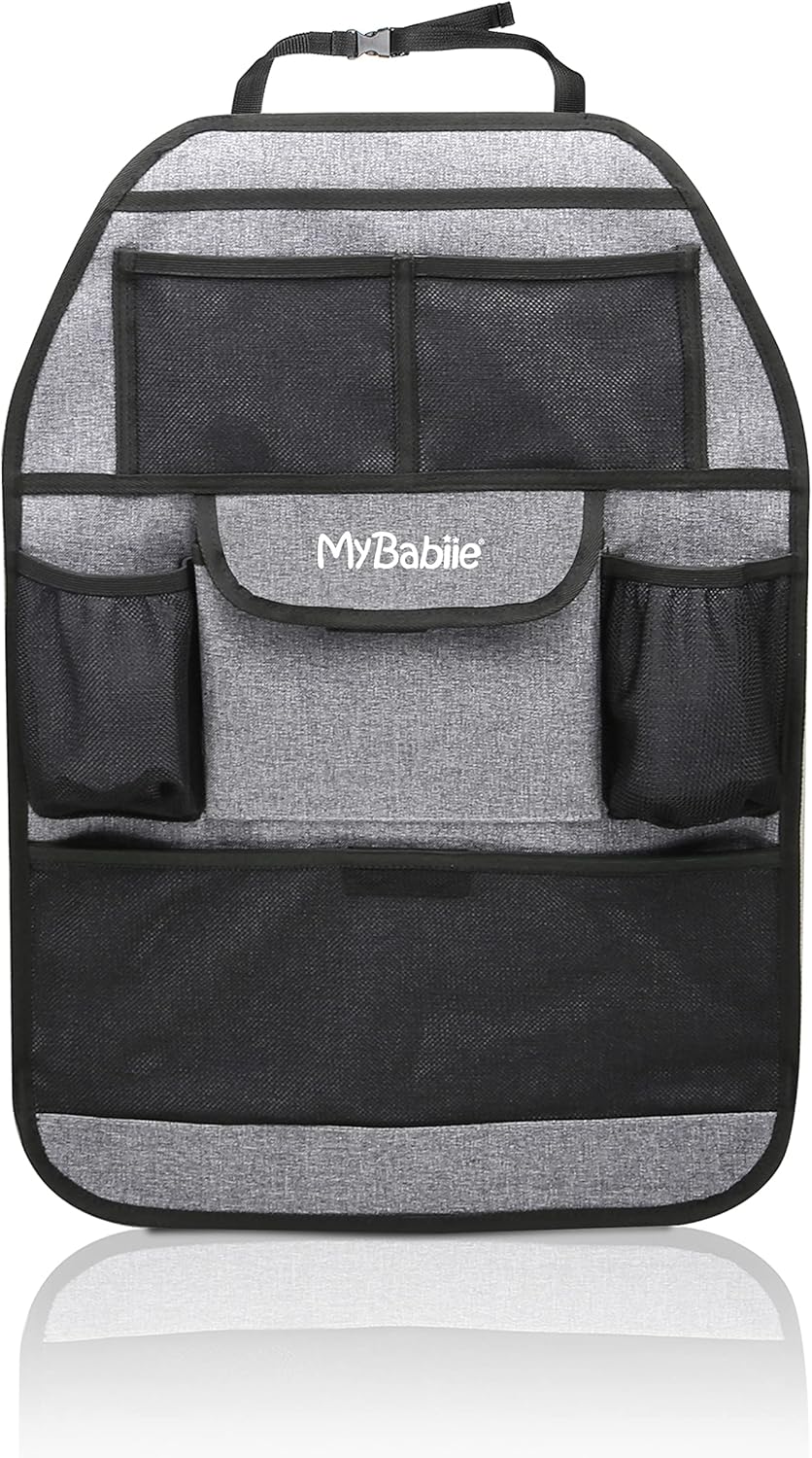 81982RlV76L._AC_SL1500_ My Babiie Car Organiser - Universal Back Seat Organiser for Kids, 7 Storage Pockets, Bottle Holders - 1 Pack - Image 1