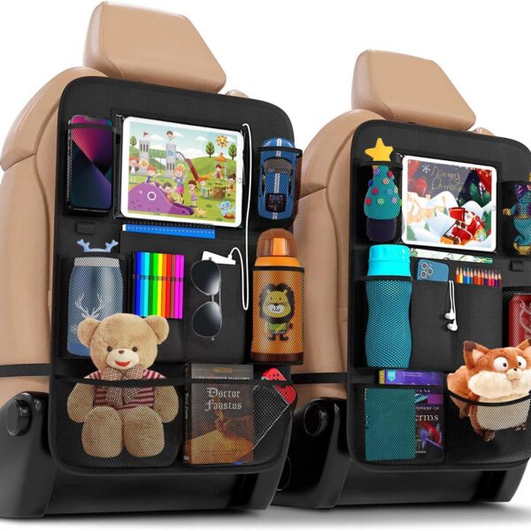 ACELIFE Car Organiser,Car Seat Organiser for Kids 2pcs, BackSeat Protector with 10" iPad Tablet Holder,Car Tidy Organiser With Kick Mat & 9 Pockets...