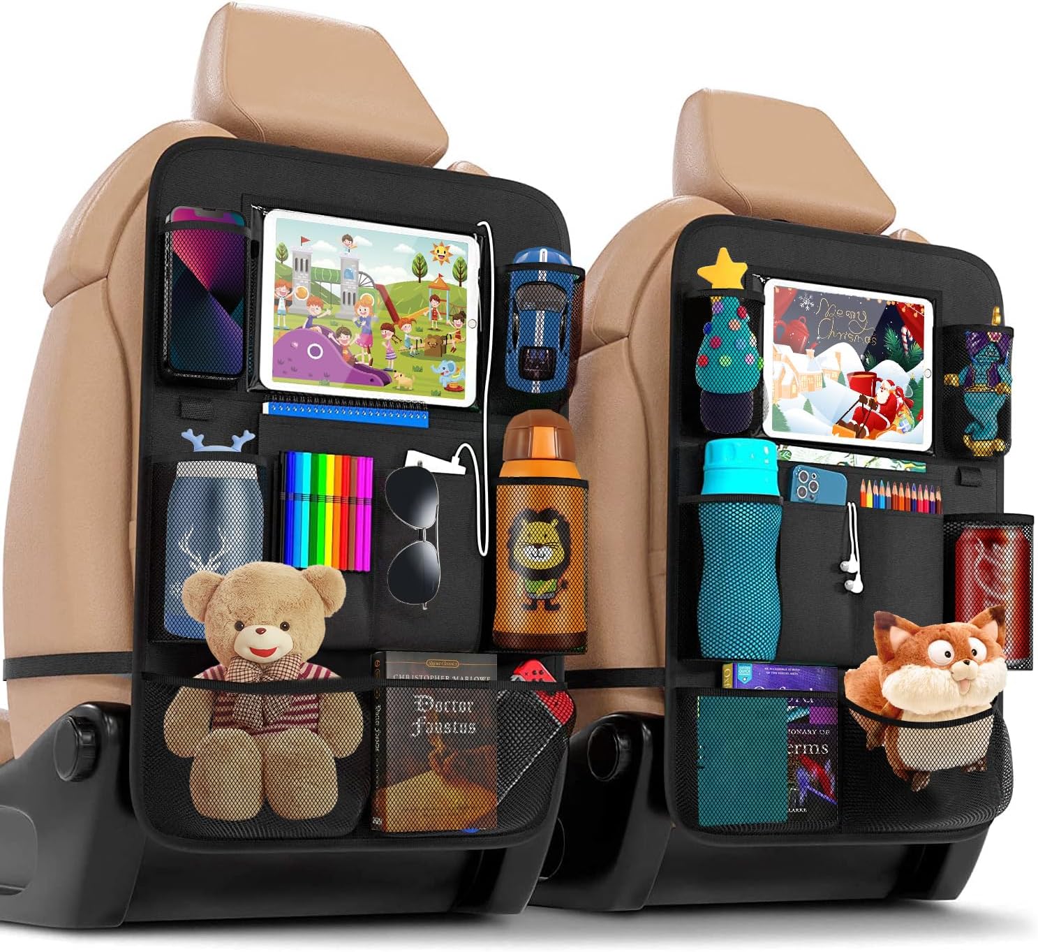 81EB41oQkSL._AC_SL1500_ ACELIFE Car Organiser,Car Seat Organiser for Kids 2pcs, BackSeat Protector with 10" iPad Tablet Holder,Car Tidy Organiser With Kick Mat & 9 Pockets... - Image 1