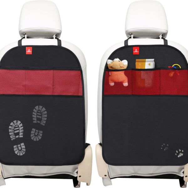 Royal Rascals Car Seat Kick Mats Back Seat Protector (2 Pack) Durable Waterproof Back Seat Organiser for Kids, Car Travel Accessories with Pockets &...