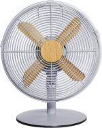 Russell Hobbs RHMDF1201WDG 12 Inch Scandi Electric Desk Fan, 3 Speed Settings, Oscillating Fan and Adjustable Tilt, 45W, Grey and Wood Effect