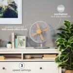 Russell Hobbs RHMDF1201WDG 12 Inch Scandi Electric Desk Fan, 3 Speed Settings, Oscillating Fan and Adjustable Tilt, 45W, Grey and Wood Effect - Image 3