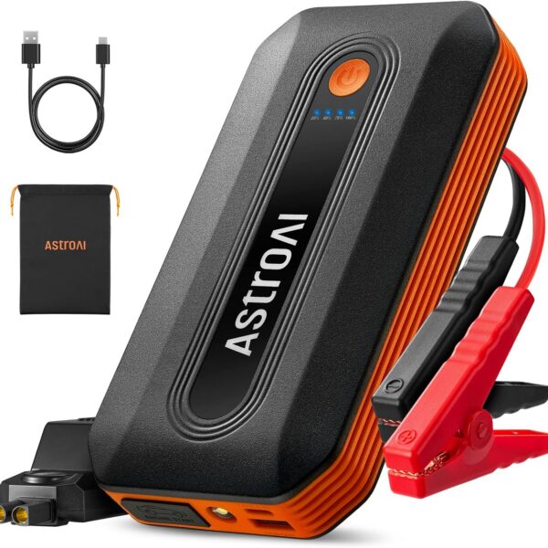 AstroAI B8 Car Battery Booster Jump Starter Power Pack for 12V Vehicles (7.0L Petrol / 5.5L Diesel) and Motorcycles, Car Jump Starter Power Bank, Emergency LED Light & Full Accessories, Orange