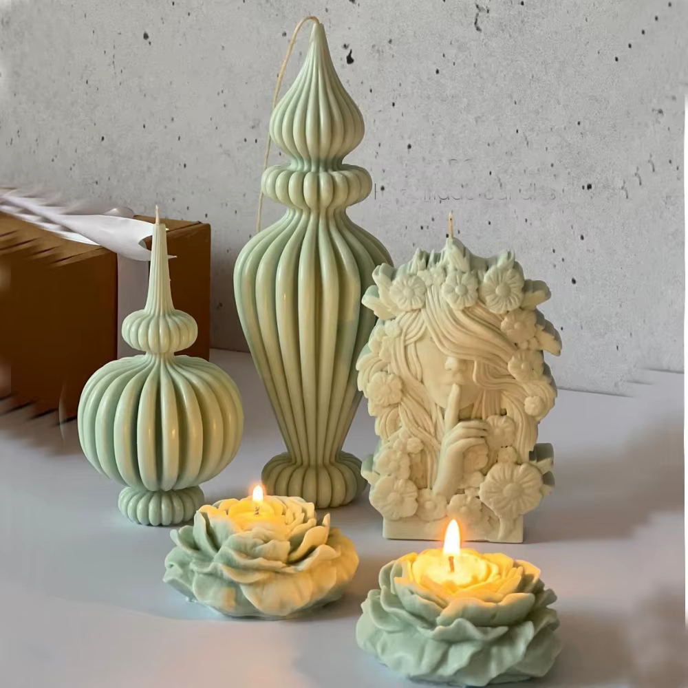 S07609a978df2492d9bd2e1e6c20607d8U DIY Lace vase shape candle silicone mold Roman Cylindrical Mould Irregular Pillar Candle Mold Geometric Striped Soy Wax Mold - Image 1