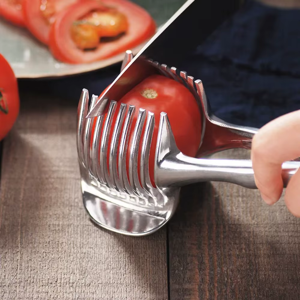 S22922d09cda442d18b3f4b298bdc9073A Stainless Steel Kitchen Handheld Orange Lemon Slicer Tomato Cutting Clip Fruit Slicer Onion Slicer KitchenItem Cutter Accessorie - Image 1