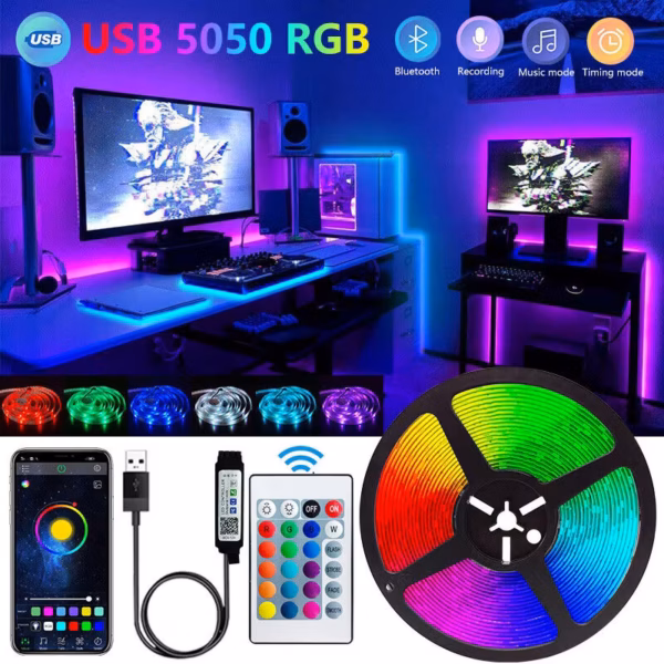 Bluetooth LED Strip Lights Smart SMD 5050 APP Remote Control Flexible Ribbon Diode Lamp Tape TV Backlights Game Room Home Decor