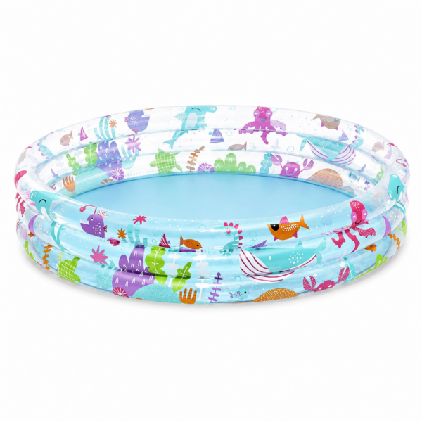 Bestway Deep Dive Inflatable Kids Pool, Sea Theme, 3 Ring Paddling Pool with Underwater Graphics, Easy Inflate Kiddie Outdoor Pool