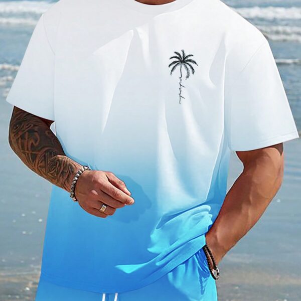 Manfinity RSRT Men's Palm Tree Print Round Neck Short Sleeve Casual T-Shirt, Men Summer T-Shirt, Vacation T-Shirt, A Great Gift For A Boyfriend Or Husband, Holiday