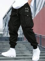 Men's Casual Print Side Pocket Cargo Pants, For Fall
