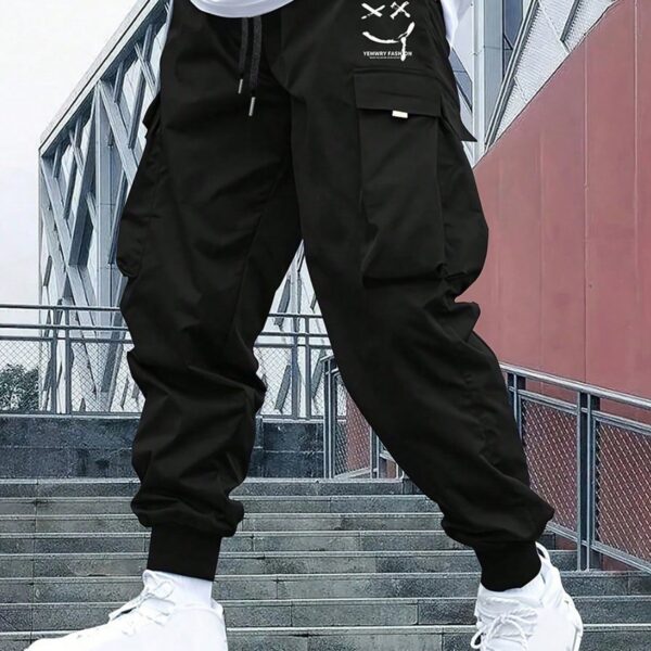 Men's Casual Print Side Pocket Cargo Pants, For Fall
