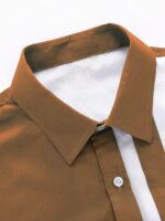 Manfinity Homme Men's Summer Color Blocking Short Sleeve Single-Breasted Shirt And Drawstring Waist Pants Casual Suit (Asymmetrical Cutting) - Image 7