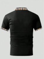 Manfinity Dauomo Men's Solid Color Splicing Front Button Short Sleeve Casual T-Shirt Vacation Dark Grey Summer - Image 2