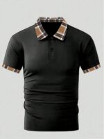 Manfinity Dauomo Men's Solid Color Splicing Front Button Short Sleeve Casual T-Shirt Vacation Dark Grey Summer - Image 3