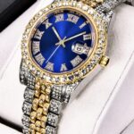1pc Men's Minimalist Business Roman Numeral Dial Full Rhinestone Steel Band Quartz Watch, Suitable For Daily Matching, Birthday, Gift For Men, Anniversary, Singles' Day, Halloween Promotion, No Gift Box