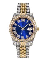 1pc Men's Minimalist Business Roman Numeral Dial Full Rhinestone Steel Band Quartz Watch, Suitable For Daily Matching, Birthday, Gift For Men, Anniversary, Singles' Day, Halloween Promotion, No Gift Box - Image 2