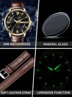 FANSICHEN New Waterproof Luminous Watch, Dual Calendar Men's Quartz Watch With Ultra-Thin Large Dial, Suitable For Daily Wear And Gift For Men - Image 4