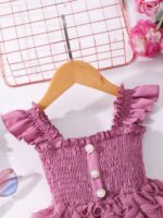 Glamorique Kids Young Girl' Solid Color Ruffled Floral Splice Elegant Sleeveless Dress, Summer Summer Holiday - Image 2