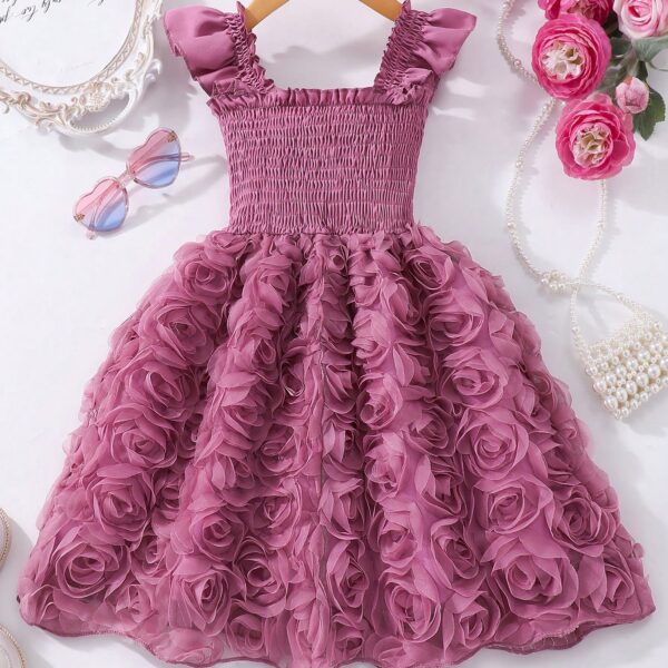 Glamorique Kids Young Girl' Solid Color Ruffled Floral Splice Elegant Sleeveless Dress, Summer Summer Holiday