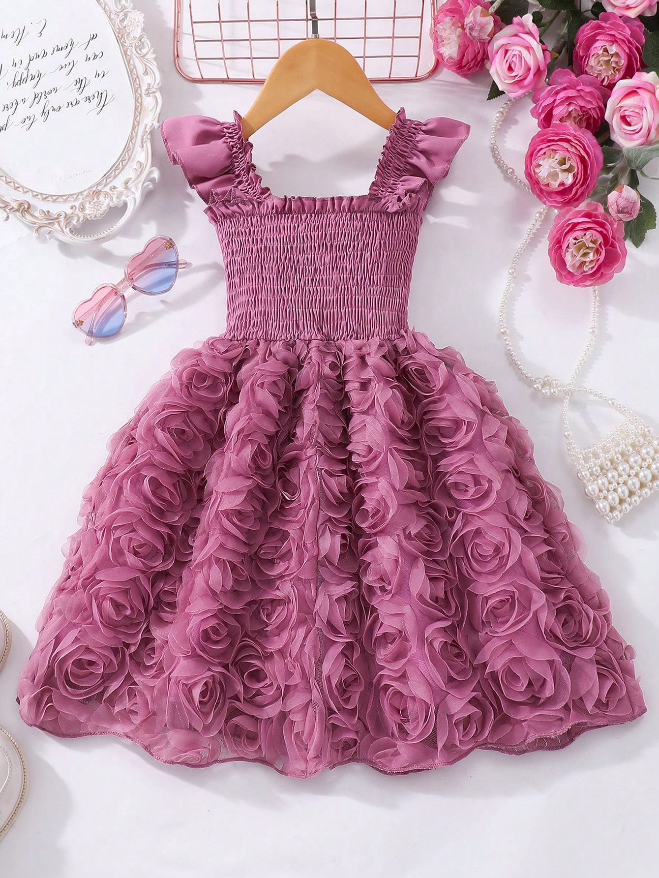 http___img.ltwebstatic.com_v4_j_pi_2025_04_12_cf_1744458071d28f25d1a1749fd03896b5203cc01ef7 (1) Glamorique Kids Young Girl' Solid Color Ruffled Floral Splice Elegant Sleeveless Dress, Summer Summer Holiday - Image 1