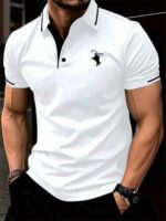 Calvornis Men's Casual Contrast Trim Short Sleeve Polo Shirt, Versatile For Summer, Formal, Ceremony