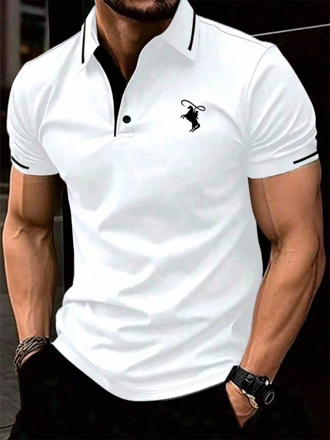 http___img.ltwebstatic.com_v4_j_pi_2025_08_27_f0_17562850357afe13bdcd6193222f518b59139a0788 Calvornis Men's Casual Contrast Trim Short Sleeve Polo Shirt, Versatile For Summer, Formal, Ceremony - Image 1
