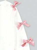 SHEIN Elladie kids 2pcs/Set Girls' Sweet & Cool 3D Bow Decor White Top + Fuchsia Flare Pants Outfit,Fashionable Pink Bows,Summer,School,Back-To-School Stylish Outings - Image 3