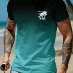 Manfinity RSRT Men's Casual Gradient Palm Tree Printed Short Sleeve T-Shirt, Summer, Holiday