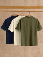Manfinity VCAY 3pcs Pack Men's Minimalist Silky Short Sleeve Polo Shirt, Summer Plain Tops 3 Pcs Plain Shirt For Men Plain T Shirts Polo Blouse For Men, Vacation, Father's Day Gifts - Image 6