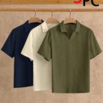 Manfinity VCAY 3pcs Pack Men's Minimalist Silky Short Sleeve Polo Shirt, Summer Plain Tops 3 Pcs Plain Shirt For Men Plain T Shirts Polo Blouse For Men, Vacation, Father's Day Gifts