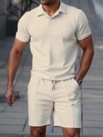 Manfinity Homme Men's Solid Color Polo Shirt And Shorts Set, Casual & Minimalist For Daily Wear Two Pieces 2 Plus Outfit Outfits Men T Co Ords Summer
