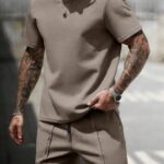 Manfinity RSRT 2pcs/Set Men's Comfortable Sweatshirt Fabric Round Neck Short Sleeve T-Shirt And Drawstring Elastic Shorts, Shades Of Brown, Summer, Casual, City Break, Holiday