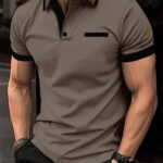 Manfinity Homme Men's Casual Minimalist Contrast Trim Short Sleeve Polo Shirt Cotton