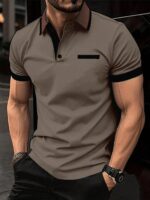 Manfinity Homme Men's Casual Minimalist Contrast Trim Short Sleeve Polo Shirt Cotton