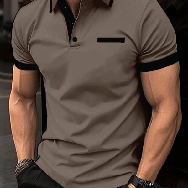 Manfinity Homme Men's Casual Minimalist Contrast Trim Short Sleeve Polo Shirt Cotton