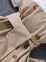 2pcs Girls' Lantern Sleeve Polo Collar Top And Wide Leg Pants Set, Casual/Party/Performance Outfit, Spring/Summer - Image 4