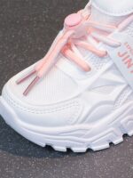 1 Pair Summer 2025 New Kids Sports Mesh Shoes, Breathable White Athletic Sneakers For Big Girls - Image 5