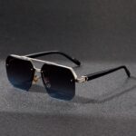 1pc Men's Fashion Eyeglasses, Cross-Border Double Bridge Aviator Frame, New Cycling Driving Glasses, Square Frame Slimming High-End Half-Rim Glasses
