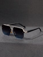 1pc Men's Fashion Eyeglasses, Cross-Border Double Bridge Aviator Frame, New Cycling Driving Glasses, Square Frame Slimming High-End Half-Rim Glasses