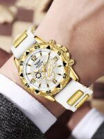 1pc Men's White Silicone Watch Band, Fashion Casual Retro Business Round Dial Quartz Watch, Suitable For Daily Wear Or Holiday Gift - Image 3