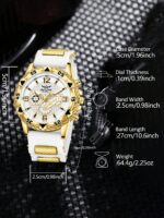 1pc Men's White Silicone Watch Band, Fashion Casual Retro Business Round Dial Quartz Watch, Suitable For Daily Wear Or Holiday Gift - Image 5