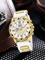 1pc Men's White Silicone Watch Band, Fashion Casual Retro Business Round Dial Quartz Watch, Suitable For Daily Wear Or Holiday Gift